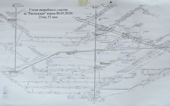 Scheme of the emergency site of the Raspadskaya coal mine