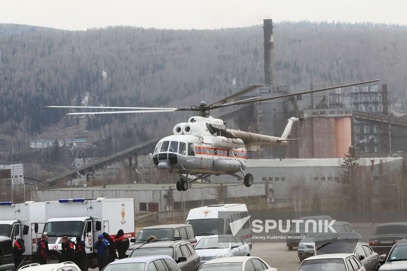 Mil Mi-8 helicopter at Raspadskaya coal mine