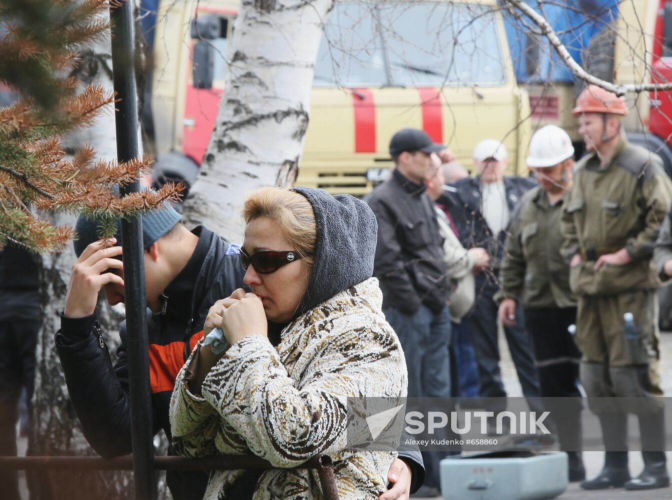 Relatives of miners at the Raspadskaya coal mine