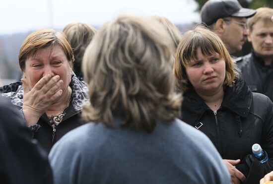 Relatives of miners at the Raspadskaya coal mine