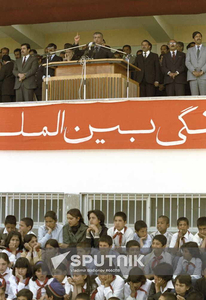 Babrak Karmal speaking at May Day rally