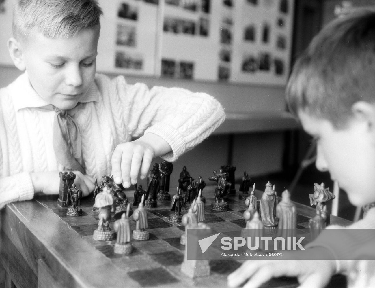 Boys play Yuri Gagarin' chess