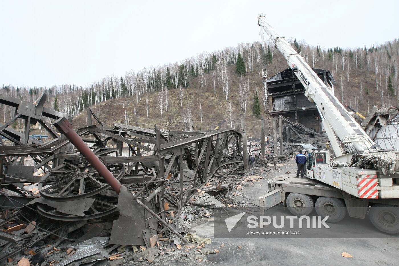 Blast debris at Raspadskaya coal mine