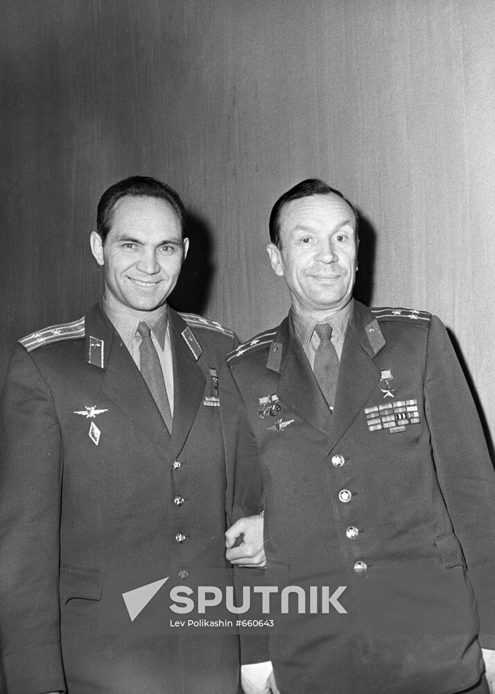 Soviet test pilots Georgy Mosolov and Sergei Anokhin