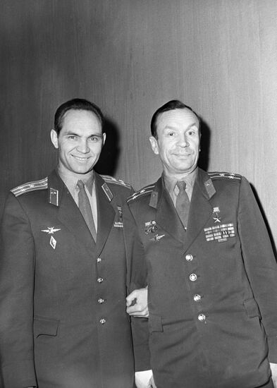 Soviet test pilots Georgy Mosolov and Sergei Anokhin