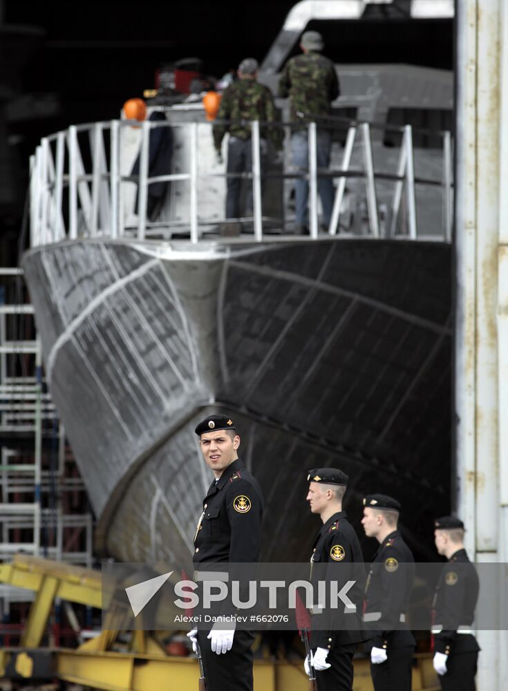 Flag-raising ceremony at border guard ship Rubin