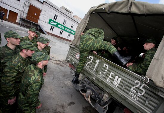 Conscripts before dispatch to military unit