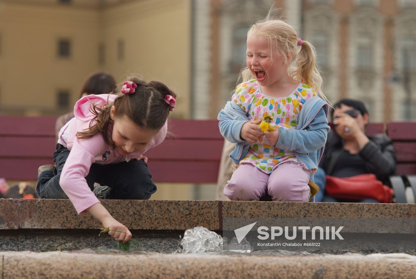 Children at a fountain