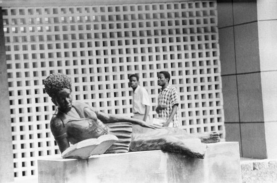 Statue near building of National Library