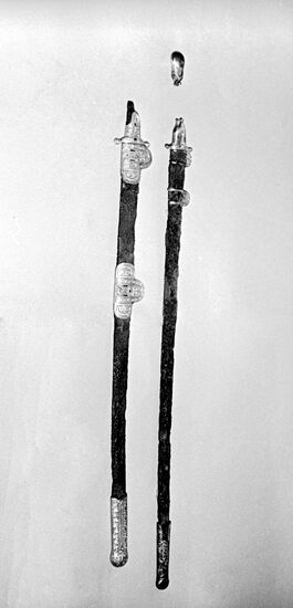 Gold-plated sabers from burial ground excavation