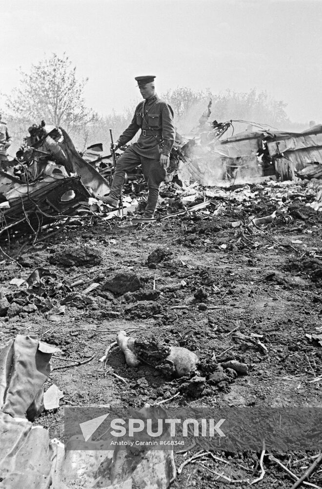 Destruction left after battle near town of Zmiiv