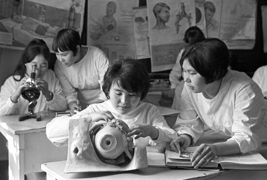 Medical students at a practical training