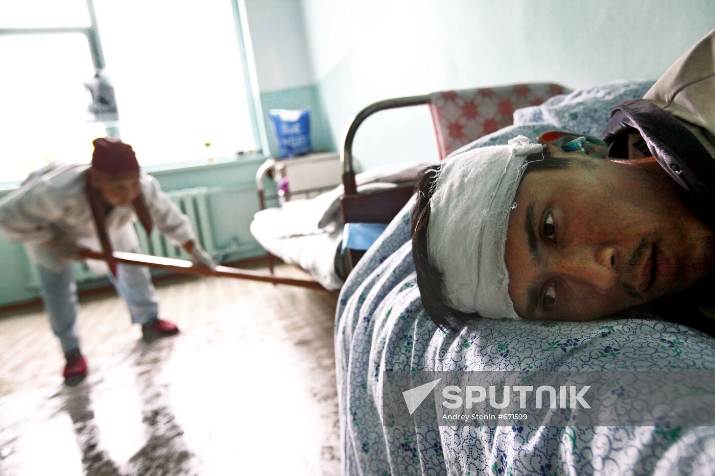 Injured man at hospital in Suzaksky Region