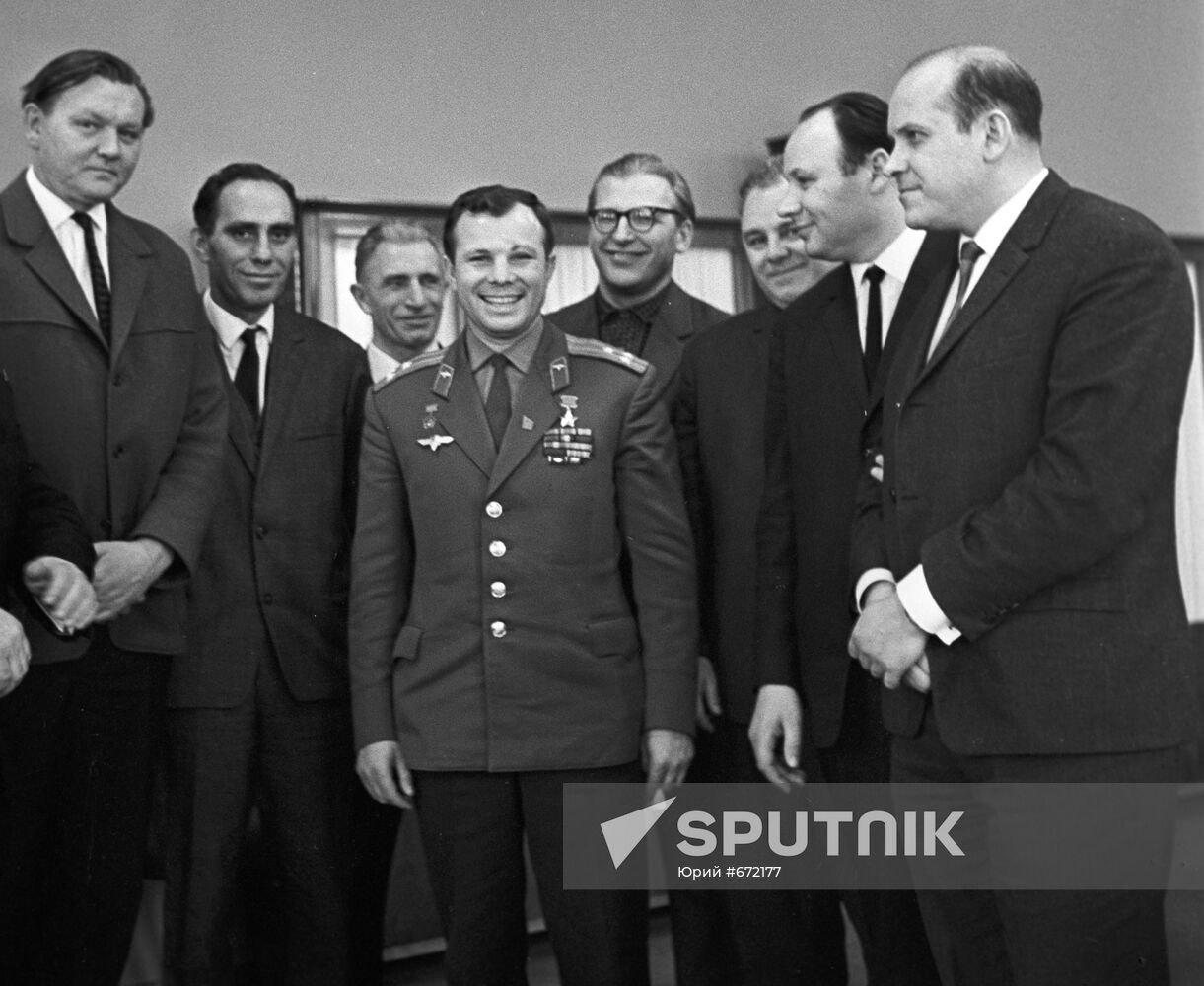 Yuri Gagarin meeting with journalists