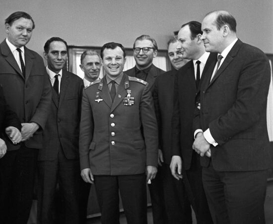 Yuri Gagarin meeting with journalists