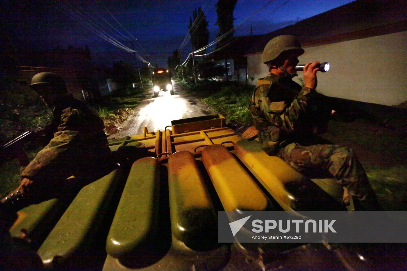 Soldiers patrolling Jalal-Abad streets