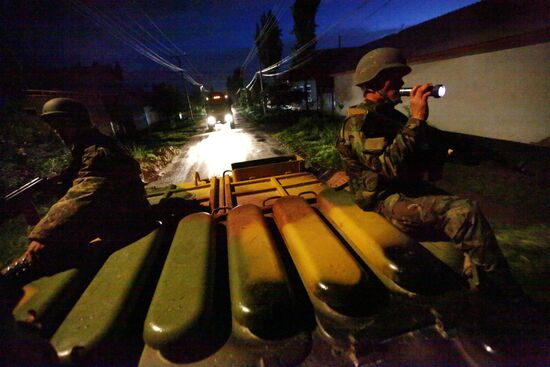 Soldiers patrolling Jalal-Abad streets