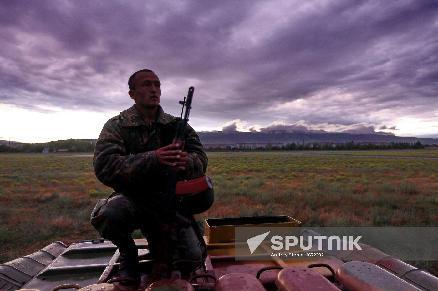 Soldier at airfield in Jalal-Abad