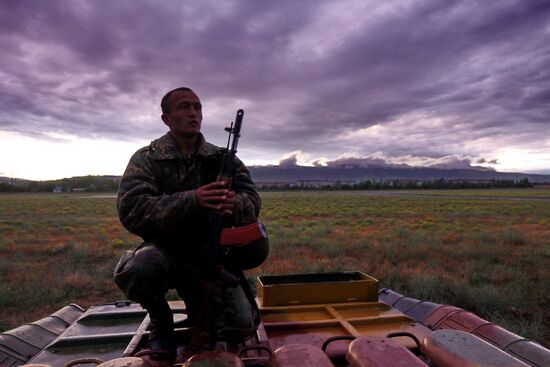 Soldier at airfield in Jalal-Abad