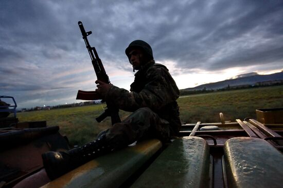 Soldier at airfield in Jalal-Abad