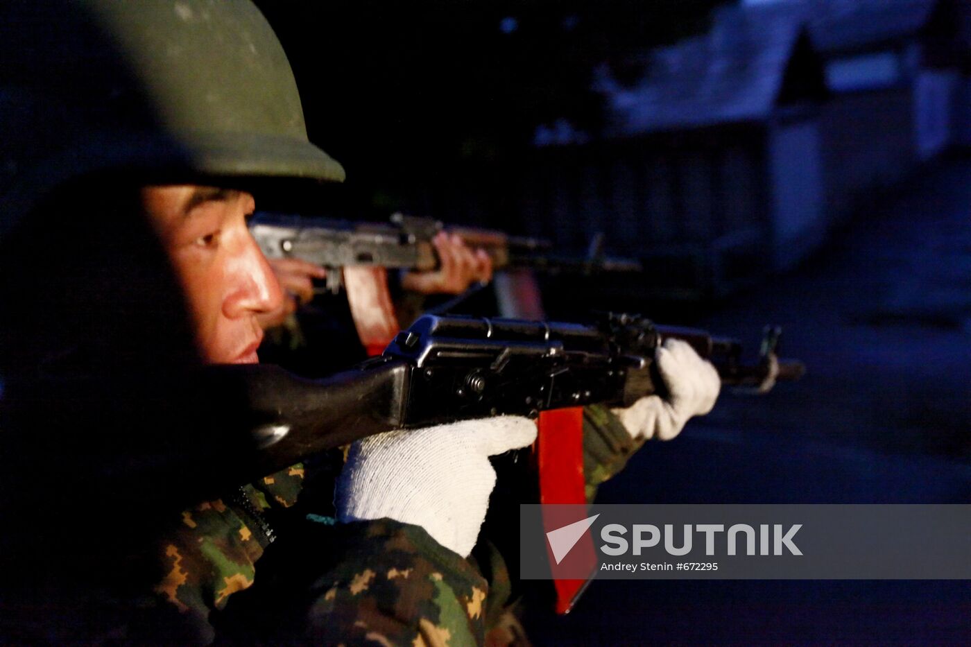 Soldiers patrolling Jalal-Abad streets