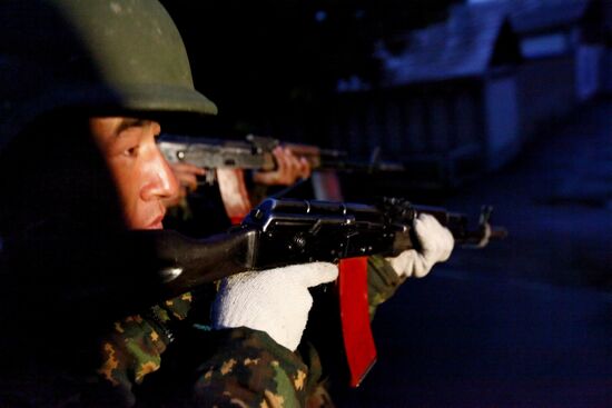 Soldiers patrolling Jalal-Abad streets