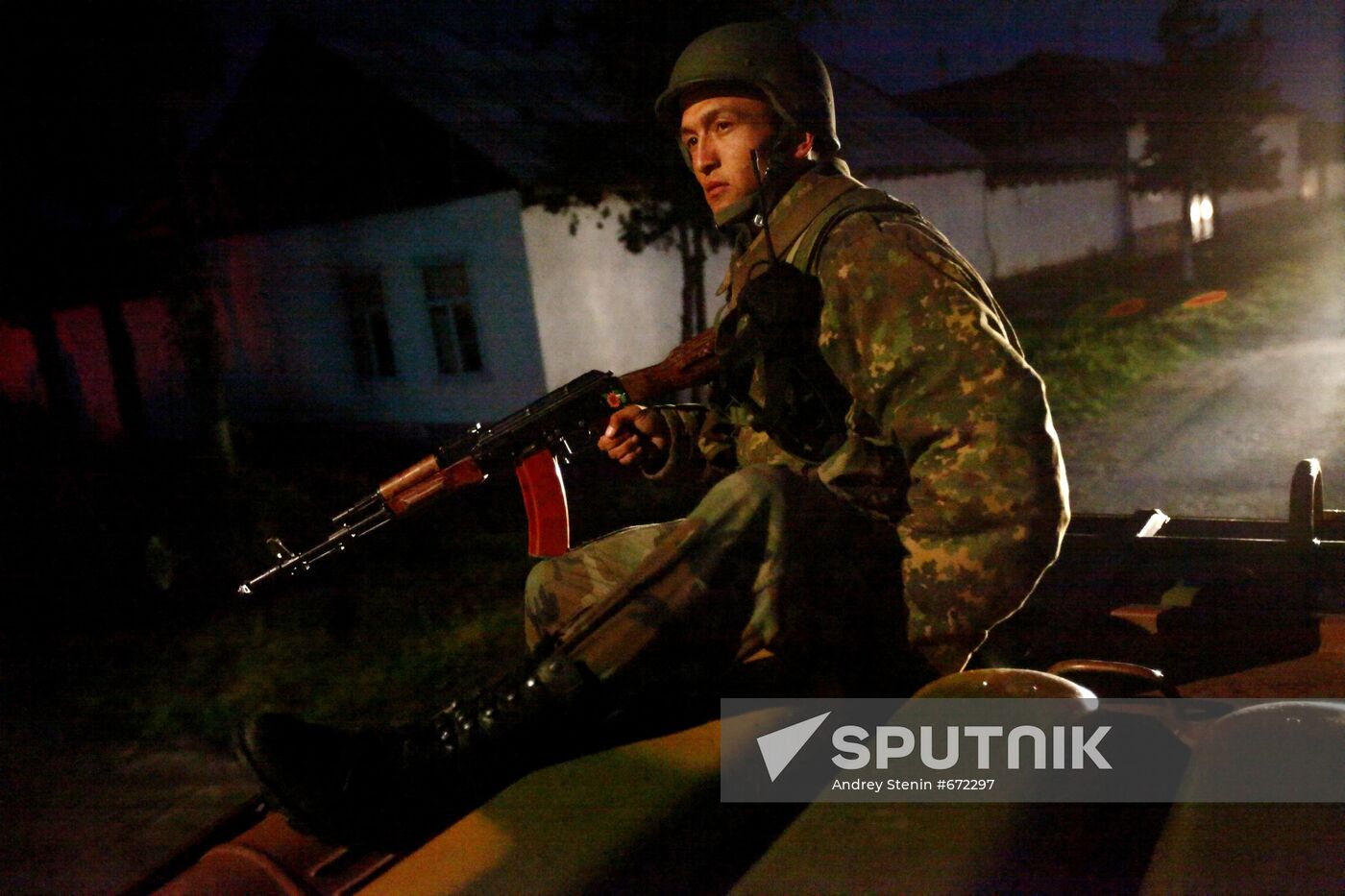 Soldiers patrolling Jalal-Abad streets