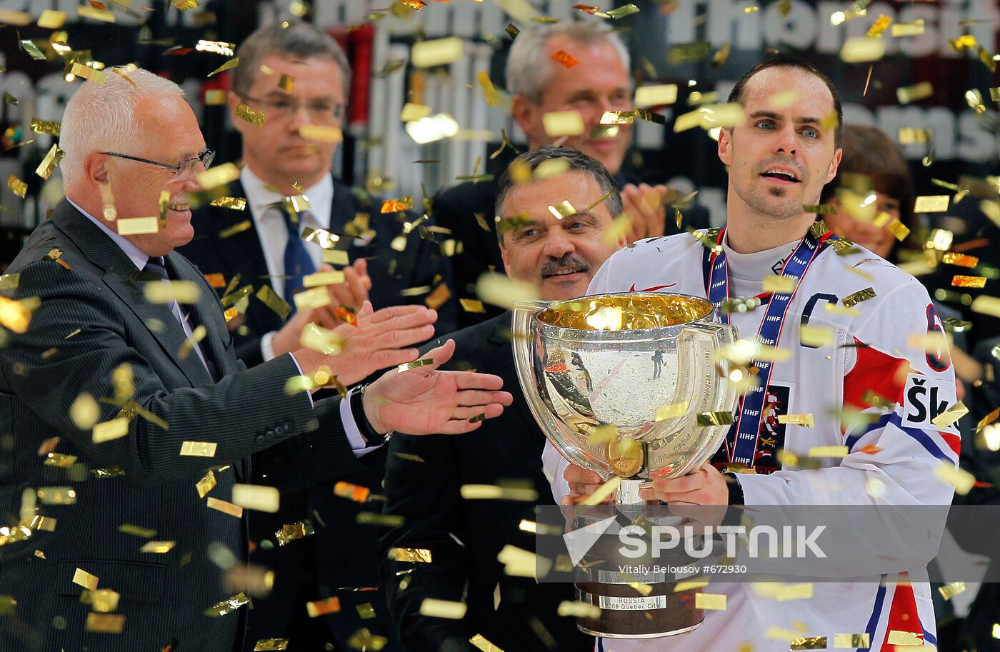 Vaclav Klaus, Rene Fasel and Tomas Rolinek