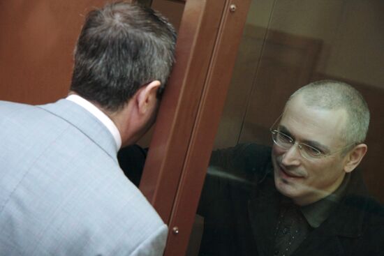 Mikhail Khodorkovsky at Khamovnichesky court in Moscow