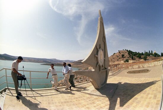 Obelisk on dam of irrigation system