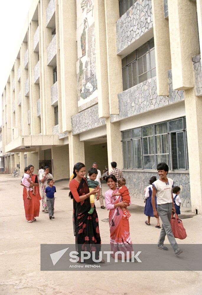 By hospital building in Kathmandu