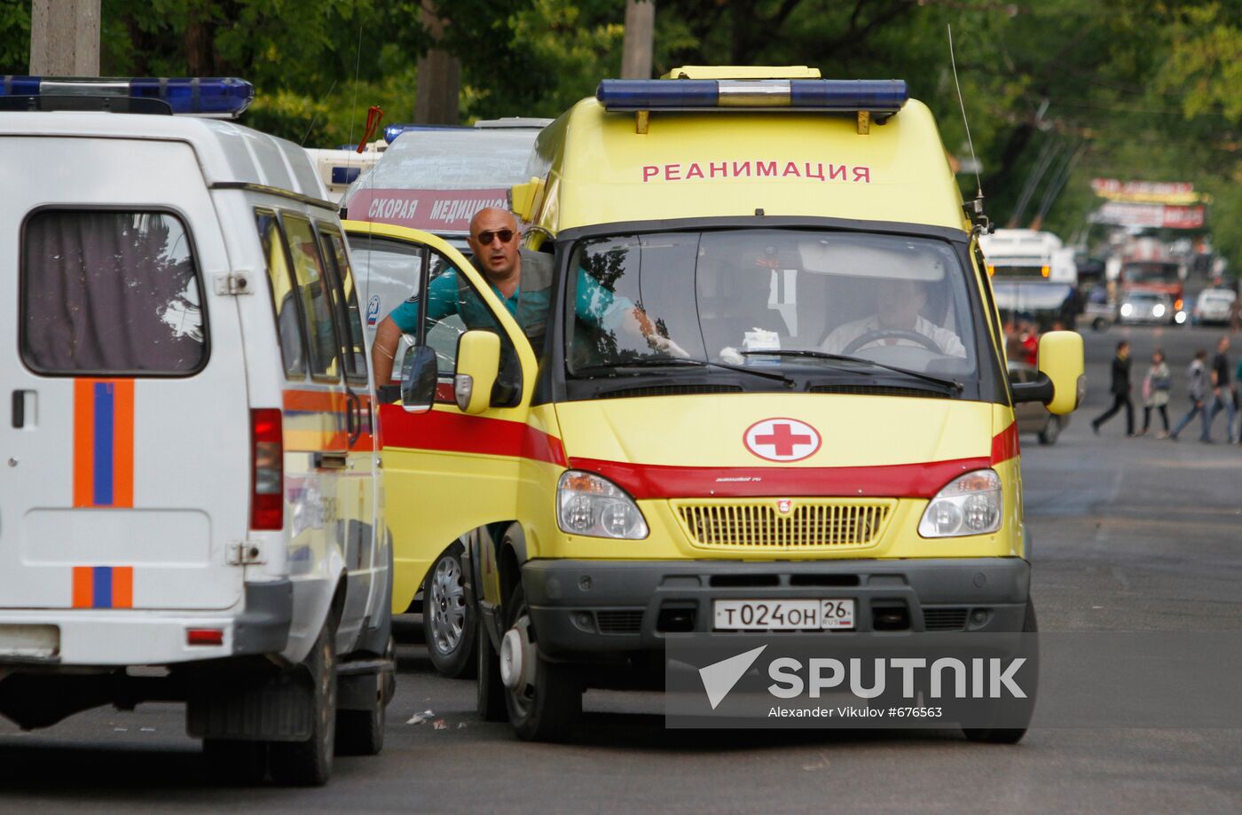 Ambulances at explosion site