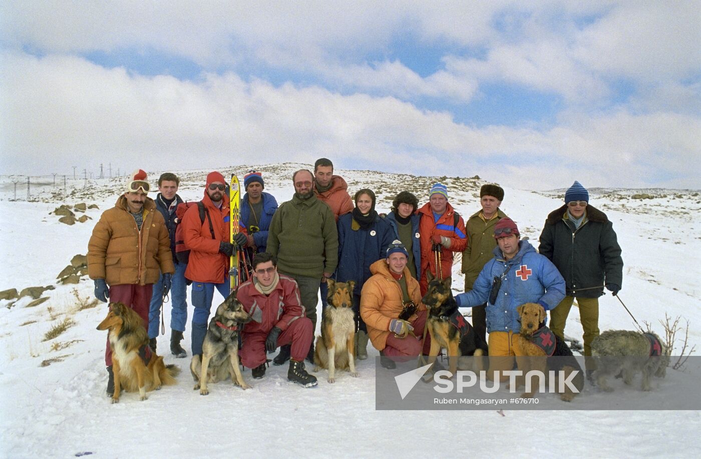 Rescuers with "Spitak" squad on slopes of Aragats in Armenia