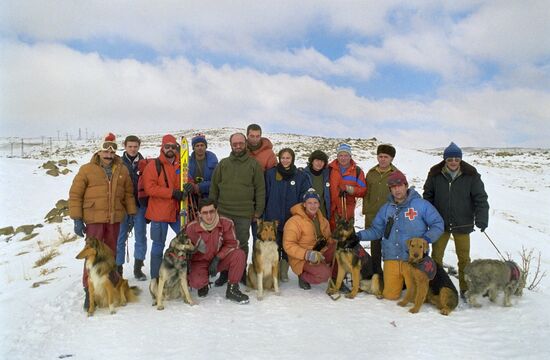 Rescuers with "Spitak" squad on slopes of Aragats in Armenia
