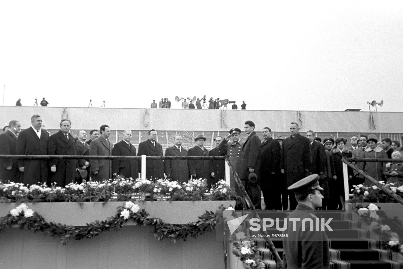 Ceremonial meeting of Voskhod spaceship crew at Vnukovo airport.