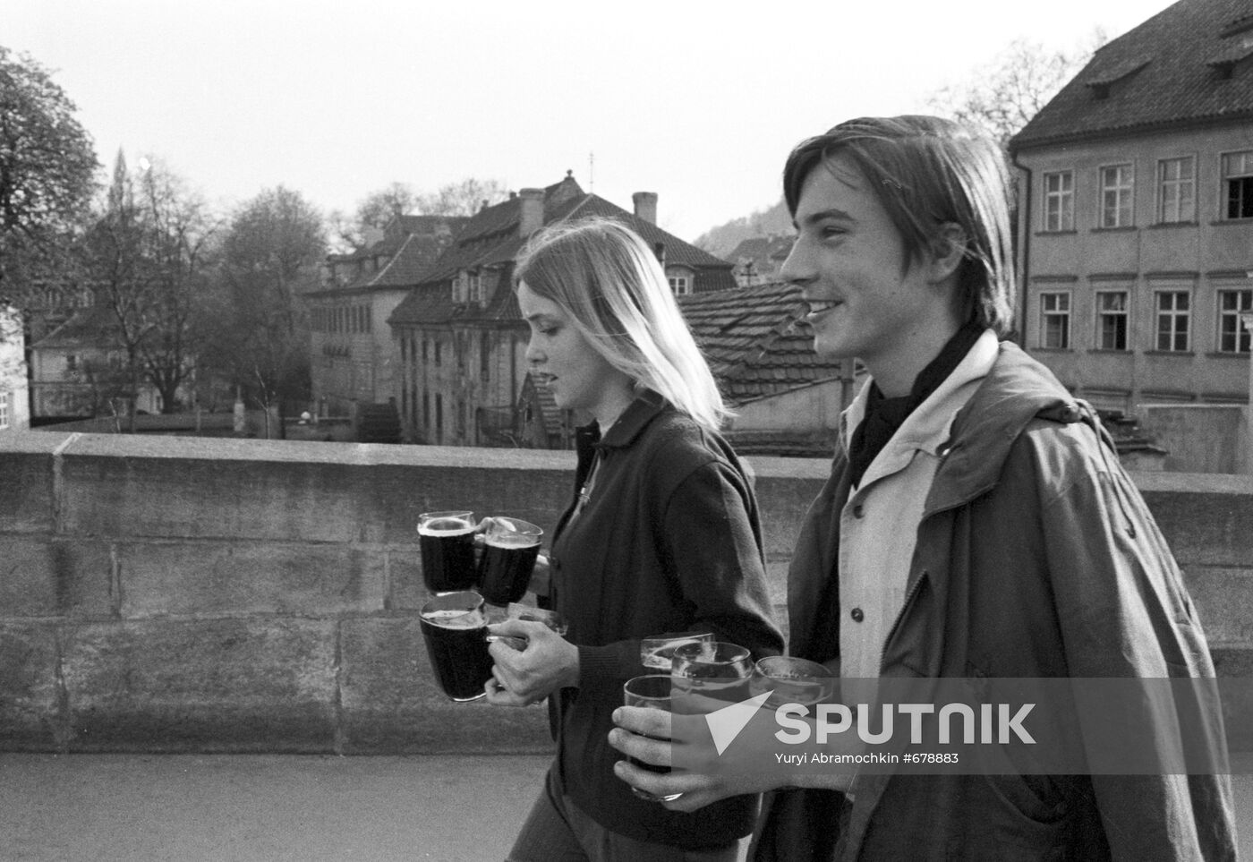 Young people in the streets of Prague