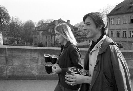 Young people in the streets of Prague