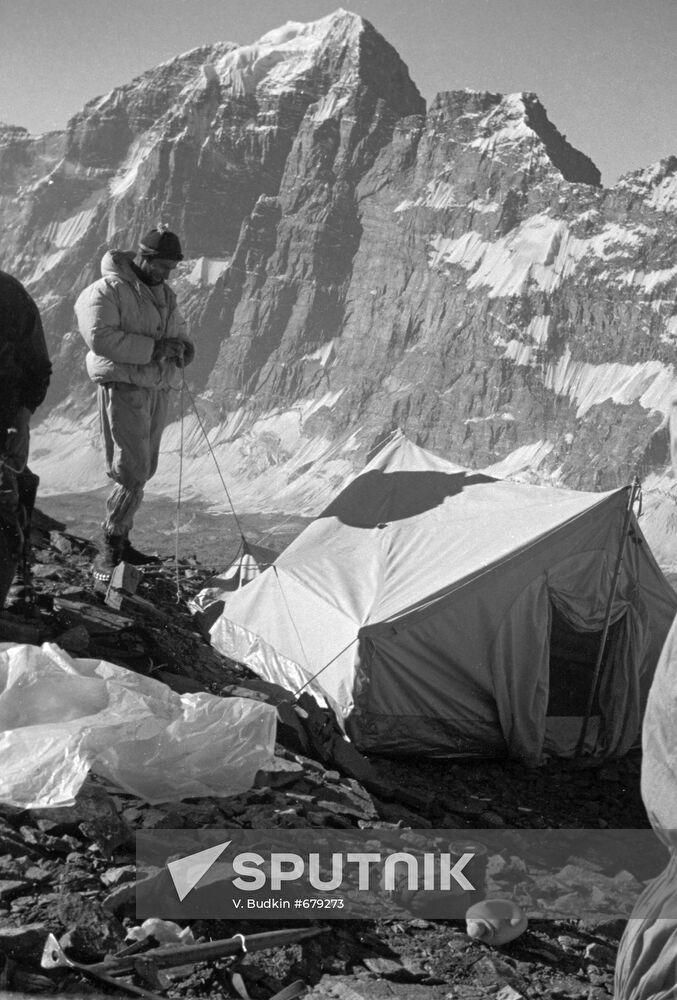 Soviet mountain climbers in Pamir Mountains