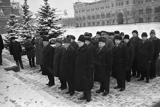 Leaders of CPSU and Soviet government at Lenin's Mausoleum