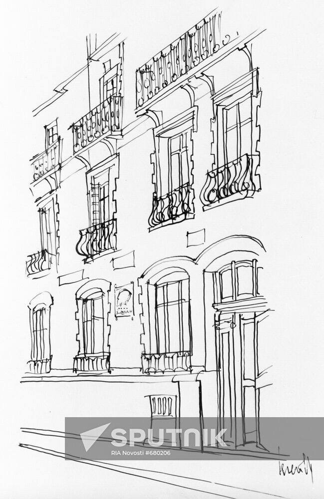 "V.I.Lenin's First Appartment in Paris" Drawing Reproduction