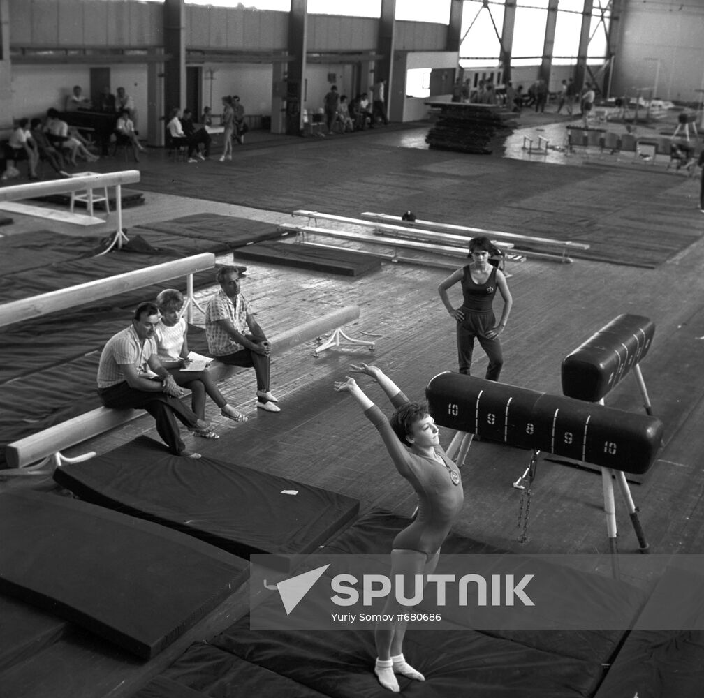 Gymnast Natalya Kuchinskaya at training