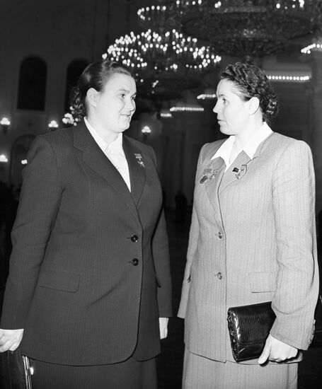 State farm chairmen Galina Burkatskaya and Lyubov