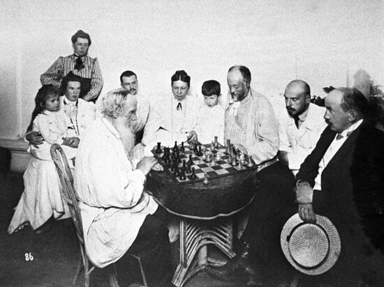Writer Leo Tolstoy playing chess