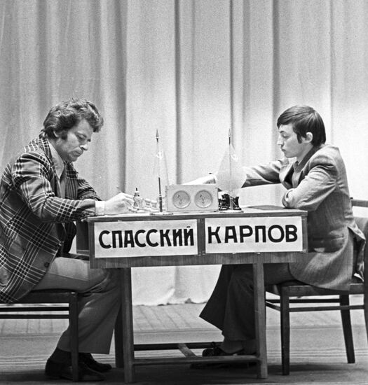 Boris Spassky and Anatoly Karpov during a chess match