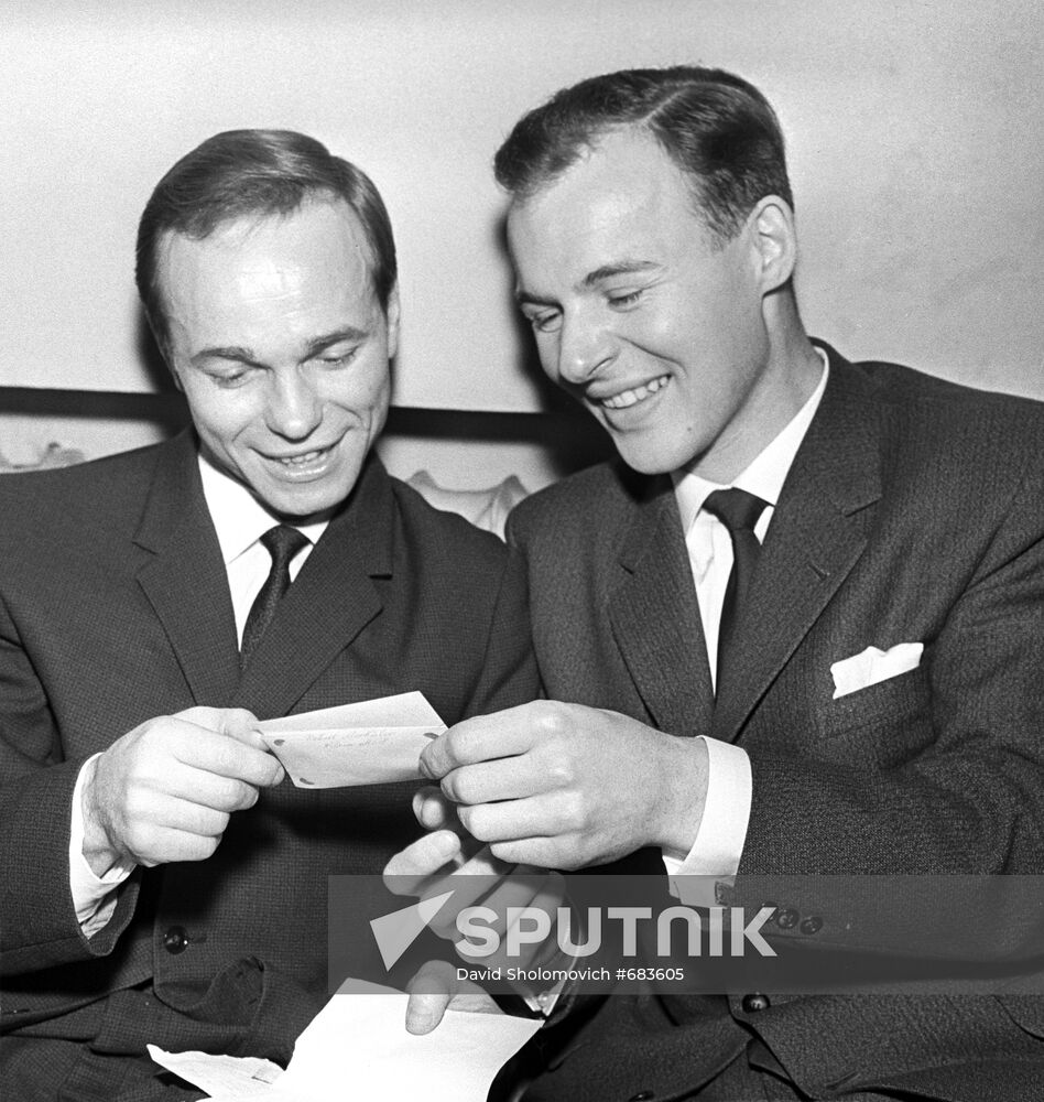 Speed skaters Merkulov of USSR and Johannesen of Norway