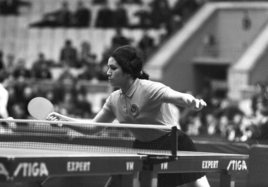 Tennis player Rita Pogosova during match