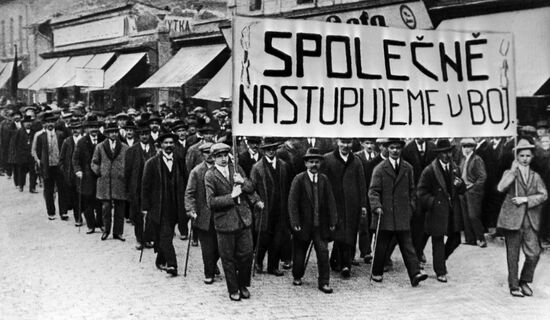 Protest demonstration of miners in Kladno, 1927
