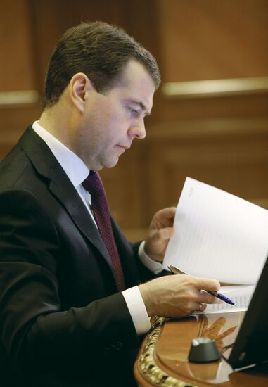 Dmitry Medvedev holds video conference with Natalya Komarova