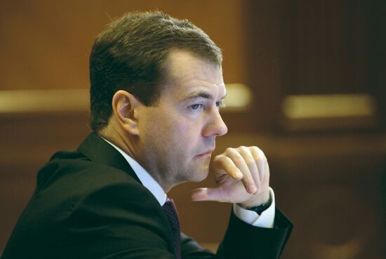 Dmitry Medvedev holds video conference with Natalya Komarova