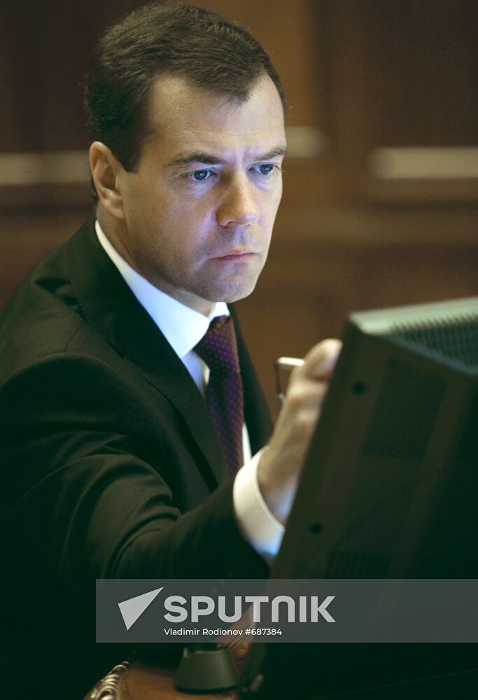 Dmitry Medvedev holds video conference with Natalya Komarova
